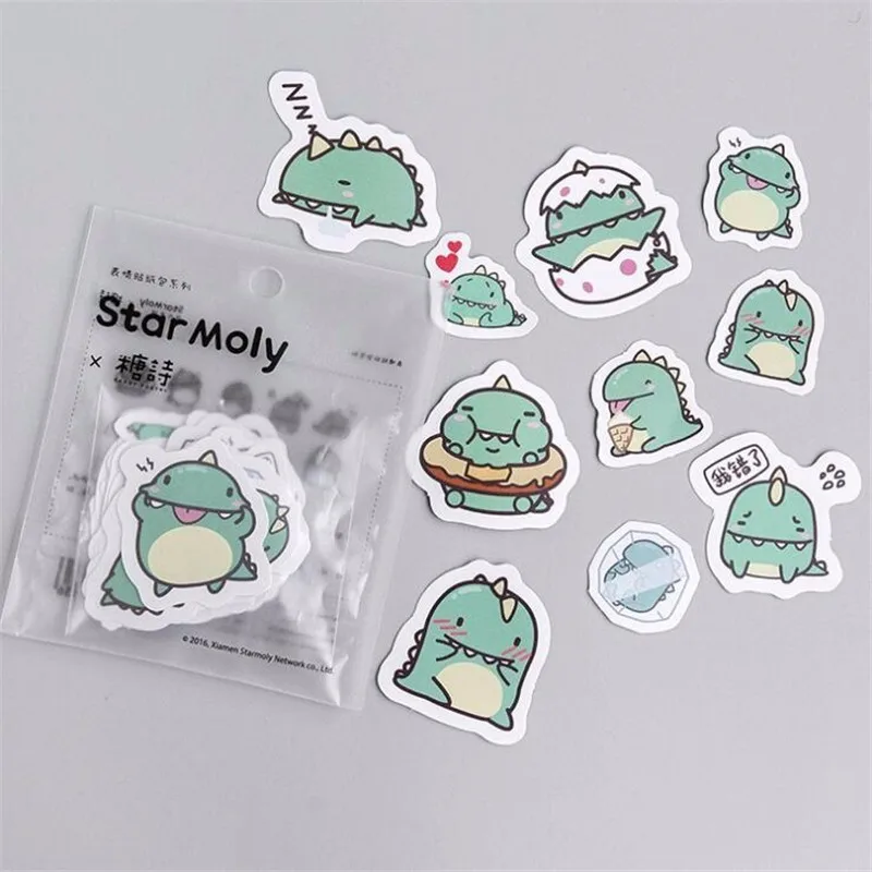 40 шт./пакет декоративные наклейки с милым драконом Kawaii зеленые динозавром для