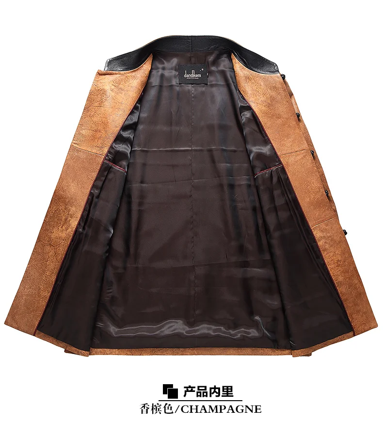 Кожаные Замшевые Дубленки новые мужские Тан костюм китайский стиль кожаная куртка из натуральной кожи одно кожаное пальто Новое