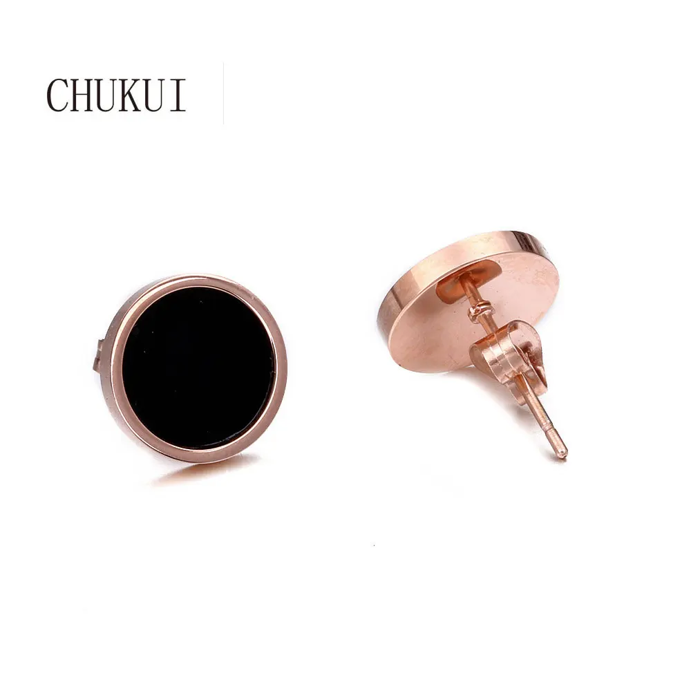

CHUKUI Black Round Shaped Earrings Stainless Steel Anti-allergy Rose Gold Stud Earring Jewelry Geometric Circle Ear Studs
