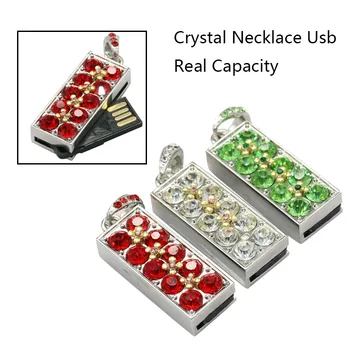 

Mini Pen Drive 16GB 32GB Metal Crystal Necklace Jewelry Model Usb 2.0 U Disk Creative Usb Flash Drive External Memory Storage