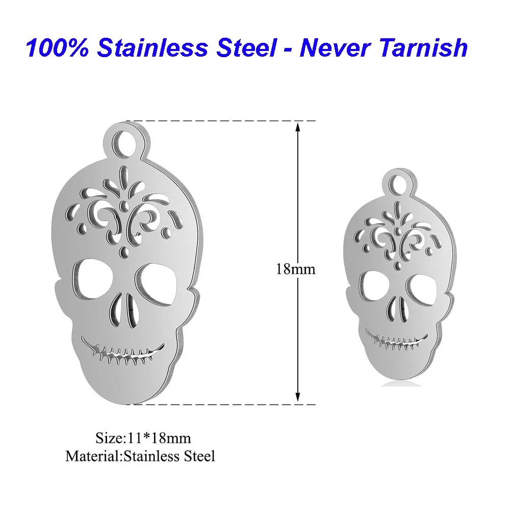

5pcs/lot 100% Stainless Steel Religious charms Vnistar Skull charms Making Jewelry Charms Connextors for Bracelets Wholesale
