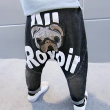 Новые осенние джинсы для мальчиков штаны в стиле хип-хоп с рисунком собаки джинсы для маленьких девочек детские джинсы Одежда для мальчиков-подростков джинсовые брюки для девочек