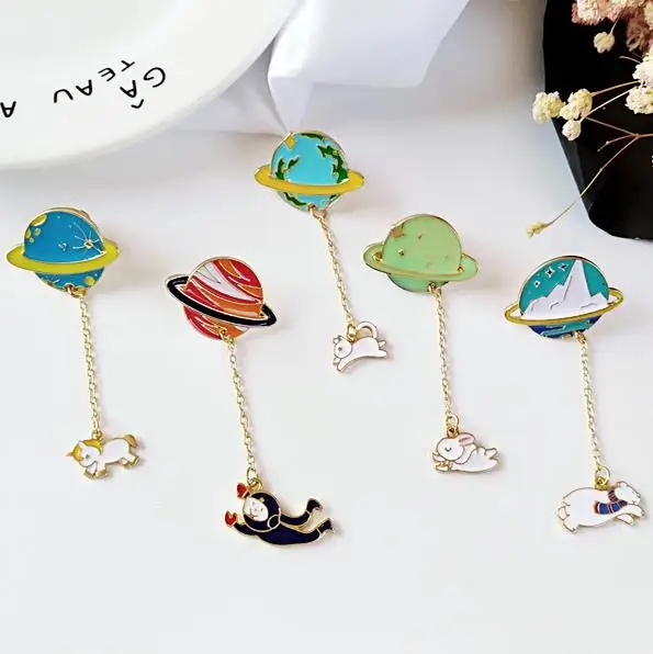 

Cartoon Cute Alloy Earth Planet Astronaut Enamel Brooch Pin For Women Rabbit Cat Unicorn Bear Brooches jewelry