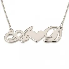 925 Solid Silver Personalized 2 Initial Necklace Heart Name Necklace Custom Letter BFF Pendent Couple Jewelry Christmas Gift