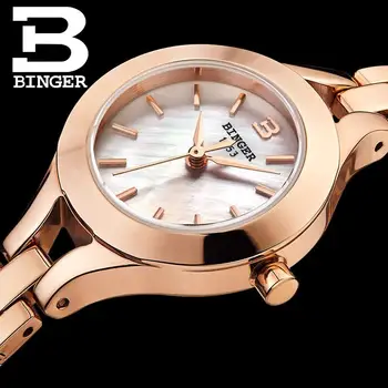 

Switzerland Binger Watches Women Fashion Luxury Brand Quartz Sapphire Full Stainless Steel Clock Waerproof Wristwatches B3035-2
