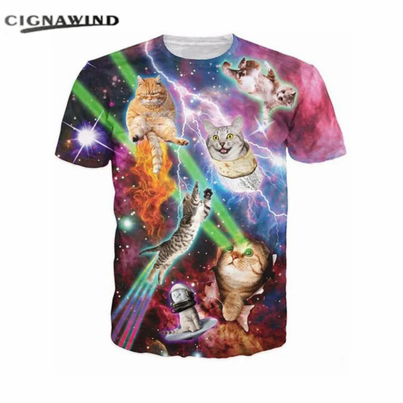 

Hot sale Laser Cats 3D Printed t-shirts Astronaut Cat Playing With lightning Space Galaxy T Shirt Harajuku tshirt streetwear top
