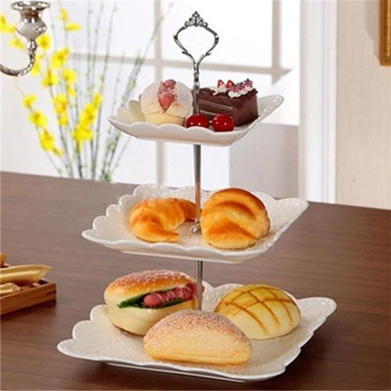 

2018 3 Tier Metal Cake Stand With Fruit Plate Candy Dish Circle Round Display Serving Tray For Wedding Birthday Party