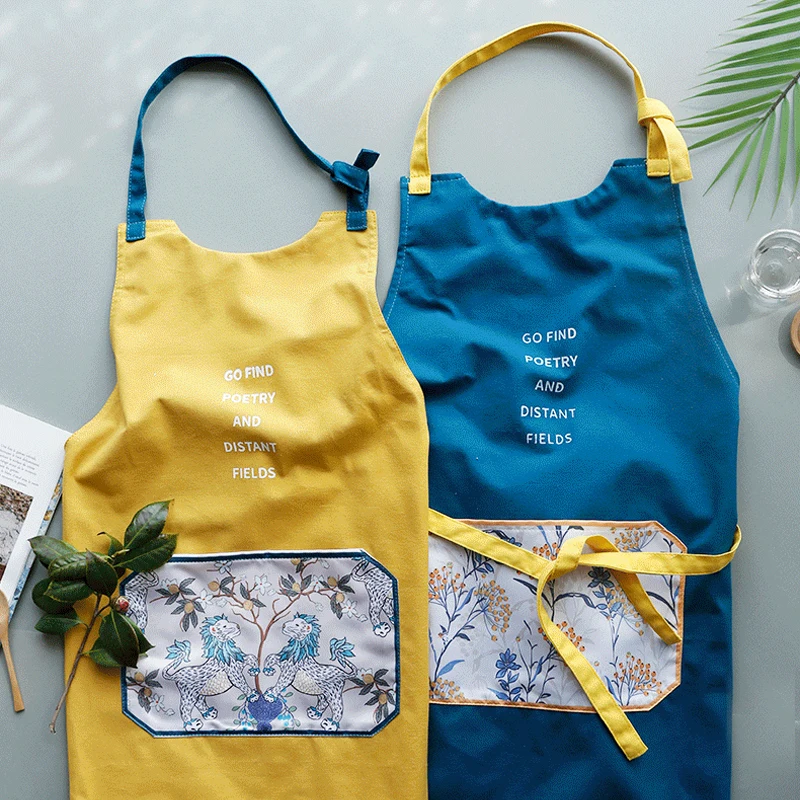 

Chinese style cotton apron kitchen waterproof oilproof work clothes for ladies and men Adult apron
