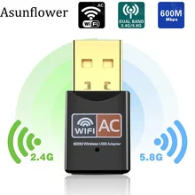 Asunflower беспроводной USB WiFi адаптер AC 600 Мбит/с Wifi антенна Сеть карта двухдиапазонный 2,4 5 ГГц USB LAN Ethernet приемник 802.11ac