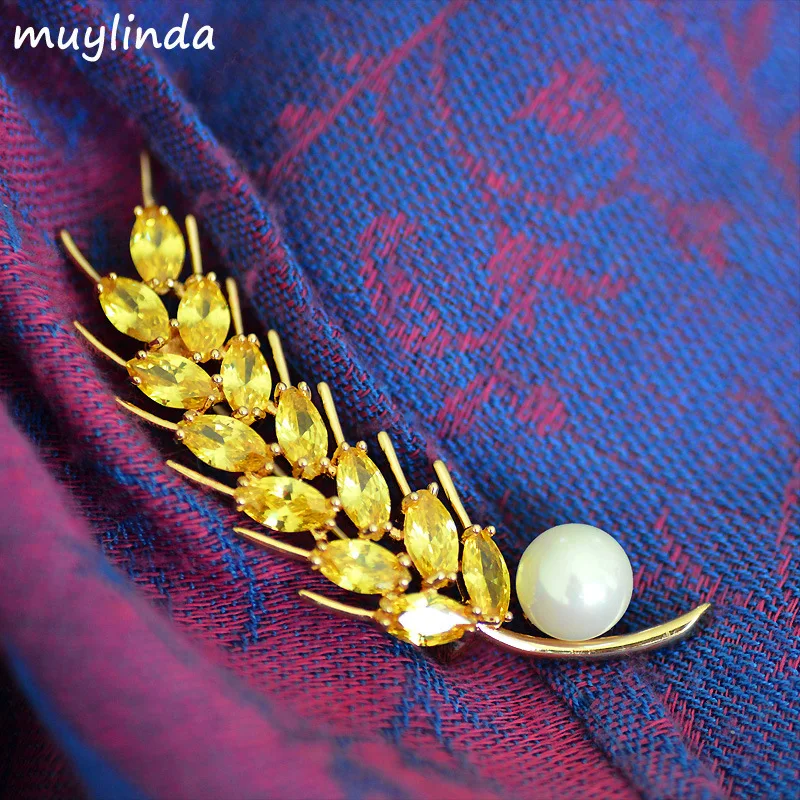 

KingDeng Brooches Men Accessories Unisex Women Jewelry Pins Glass Pearl Wheat Ears Brooch Fashion Vintage Plant Zinc Alloy