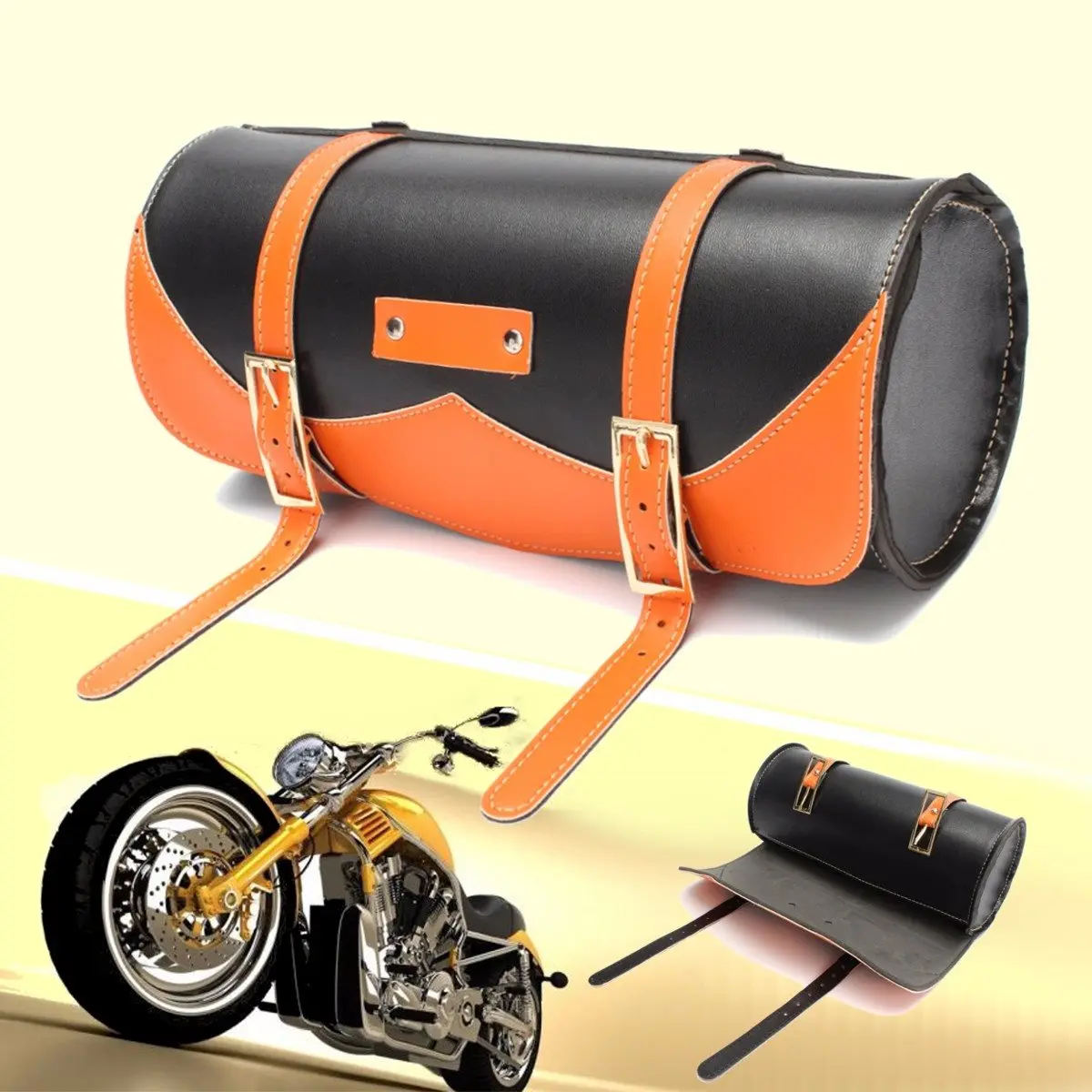 Buy Motorcycle Side Saddlebag PU Leather Round Saddle