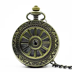 Ретро Бронзовый римская цифра кулон полые кварцевые карманные часы кулон с длинной цепью Для мужчин Для женщин часы