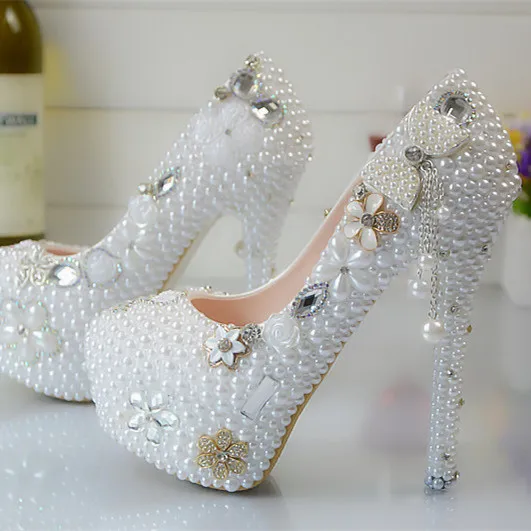 Bao yafang Новое поступление женские свадебные туфли белый жемчуг лук вечернее платье невесты обувь женская обувь на высоком каблуке платформе