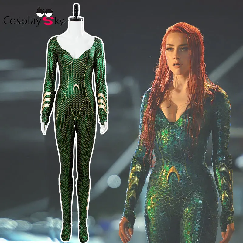 

Hotest Women Movie Aquaman Mera Queen Cosplay Costume Sexy Zentai Bodysuit Suit Green Jumpsuits EUR Size