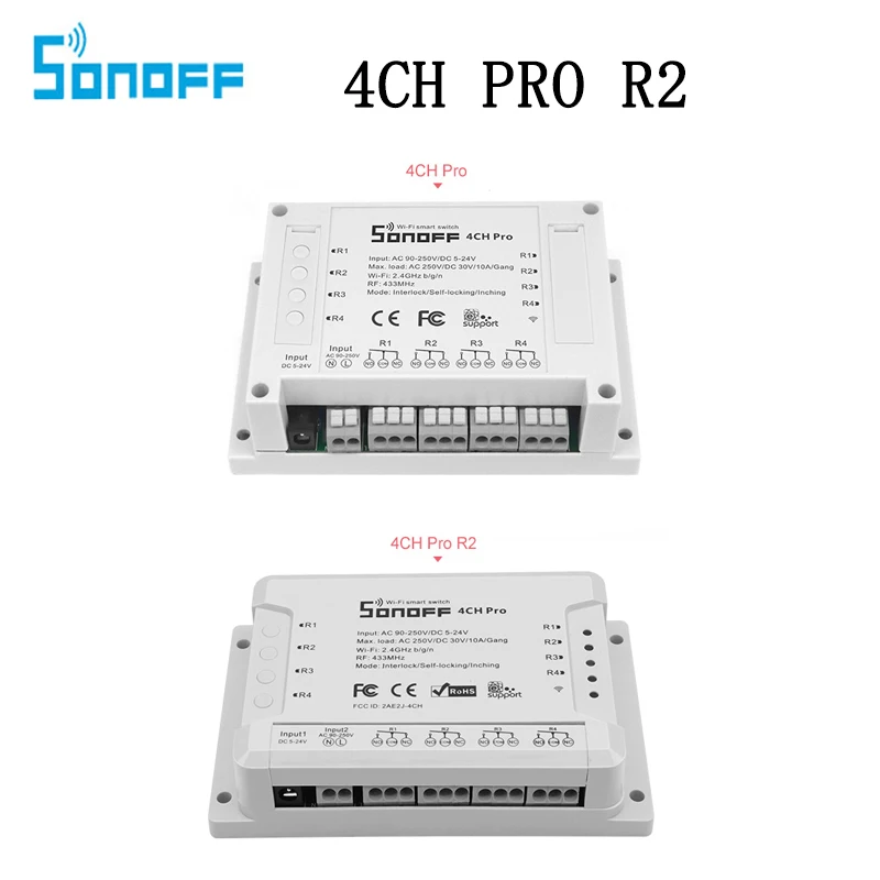 Sonoff 4CH Pro R2 4 канала Wi Fi РФ смарт ON/OFF дистанционный переключатель