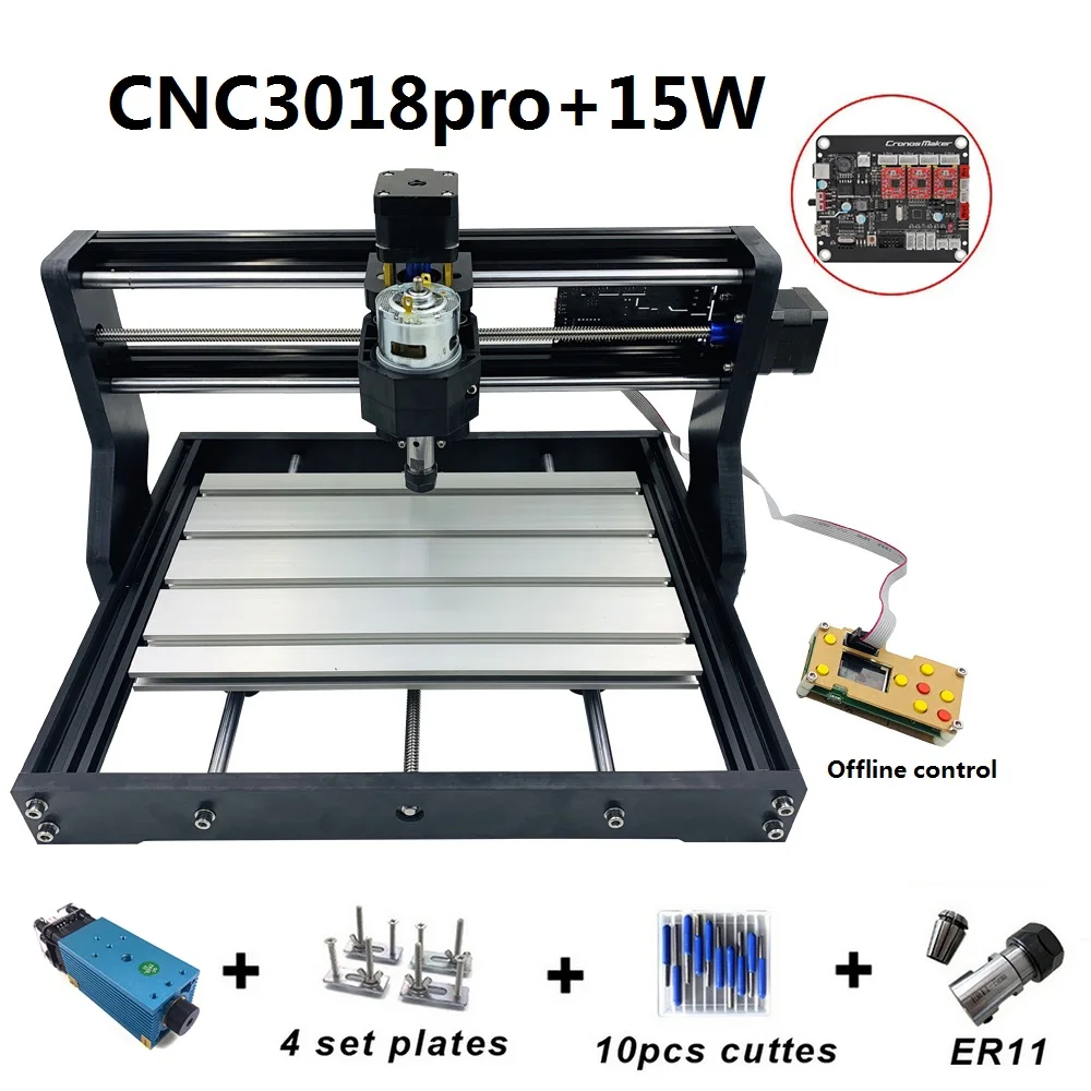 CNC3018 Pro 15 Вт Гравировальный станок ER11 с офлинелиновым управлением 500 МВт 2500 мвт 5500 МВт головка древесины маршрутизатор PCB резьба по дереву