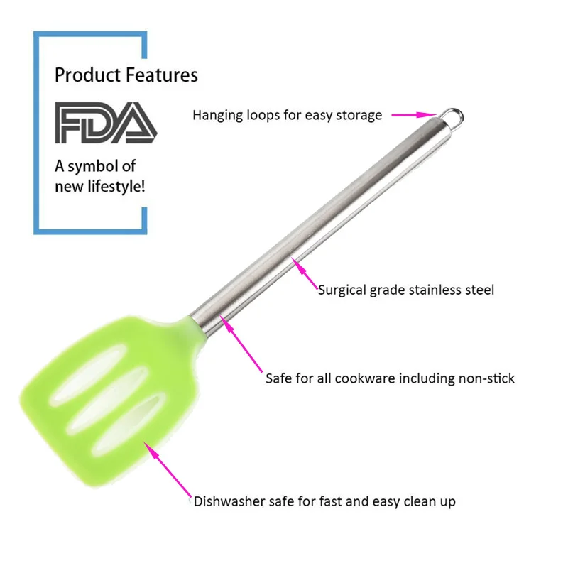 new 1 pcs nonstick stainless steel kitchen cooking slotted turner spatula egg frying pan turners spatula for non-stick pan