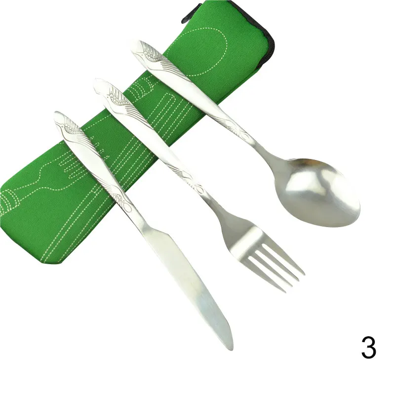 Многоразовая посуда для приготовления пищи и путешествий, чехол, вилка, ложка, набор с ножами, офисные принадлежности для кемпинга HYD88 - Цвет: Green 3