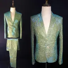 Magic мужская одежда волшебный приз на зеленом с блестящей градиентной расцветкой куртка для певицы для сцены костюмы торжественное платье