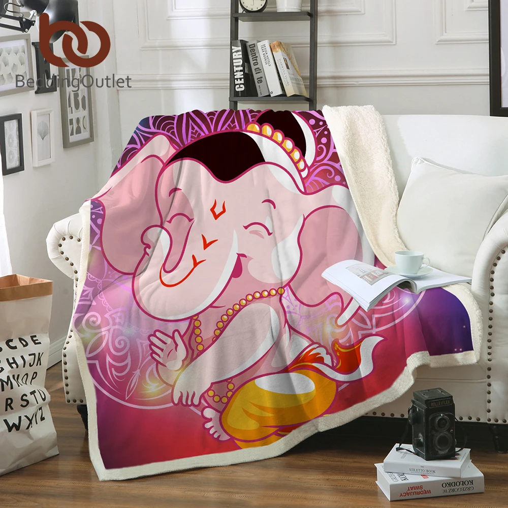 

BeddingOutlet Cartoon Elephant Throw Blanket Colorful Bedspread Mandala Floral Sherpa Plush Bed Blanket Red Bedding 150x200cm