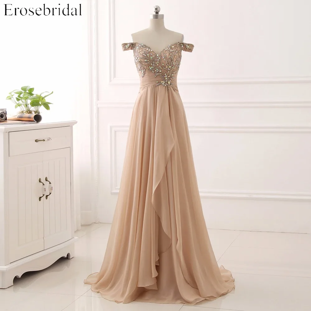 

Elegant Beading V Neck Evening Dress Chiffon Sequined Cap Sleeve Sweep Train Evening Dress YY009
