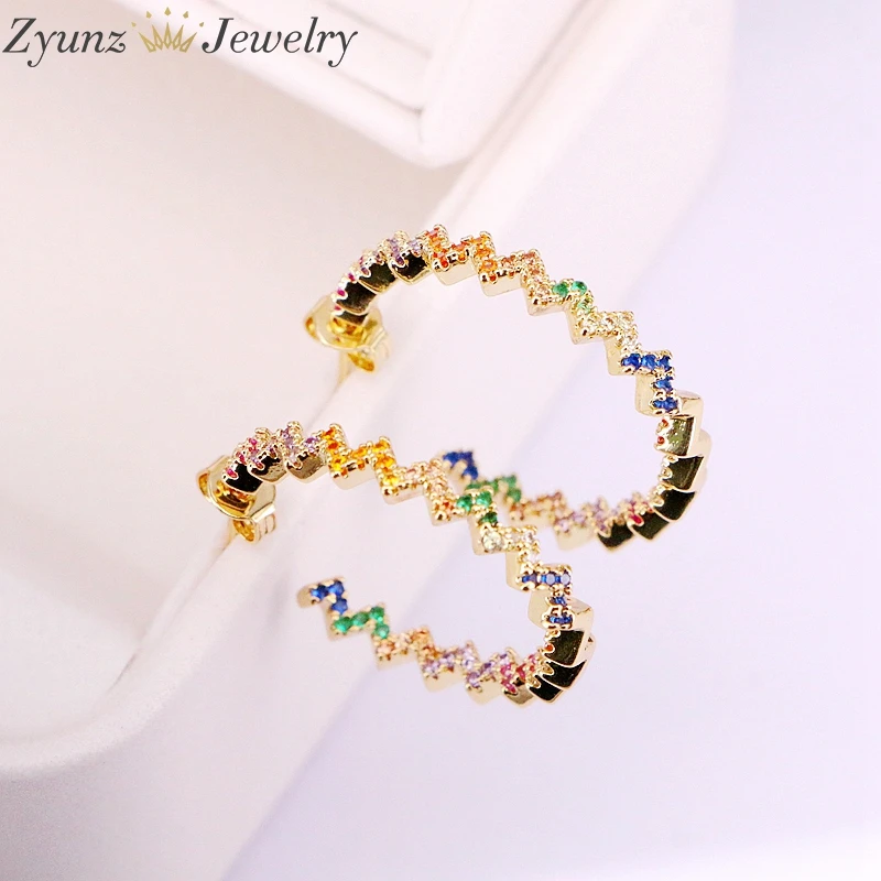 5 пар, радужная золотая серьга-гвоздик круглый фианит серьги красочные хрустальные волнистые нежные шпильки женские ювелирные изделия