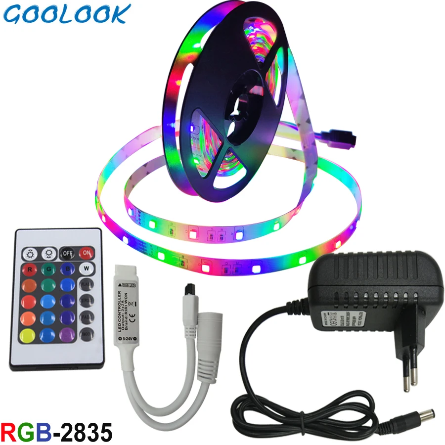 GOOLOOK RGB Светодиодные ленты света 5 M 2835 SMD, Светодиодная лента Водонепроницаемый+ DC12v адаптер+ 24 ключи Дистанционного гибкая светлая RGB полный набор