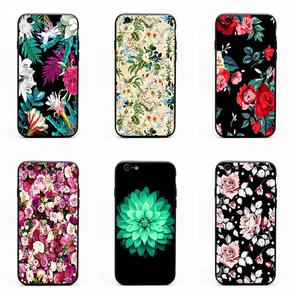 lotus Flower girl rose Floral wild flower red phone cases TPU+PC Black