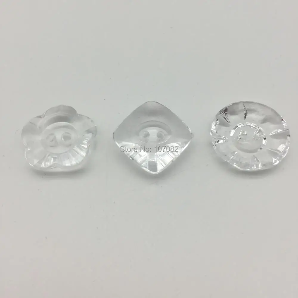 

100pcs 20mm Clear Transparent Acrylic Square/Flower/Round Buttons 2 Holes Sewing Coat Crystal Button Embellishments