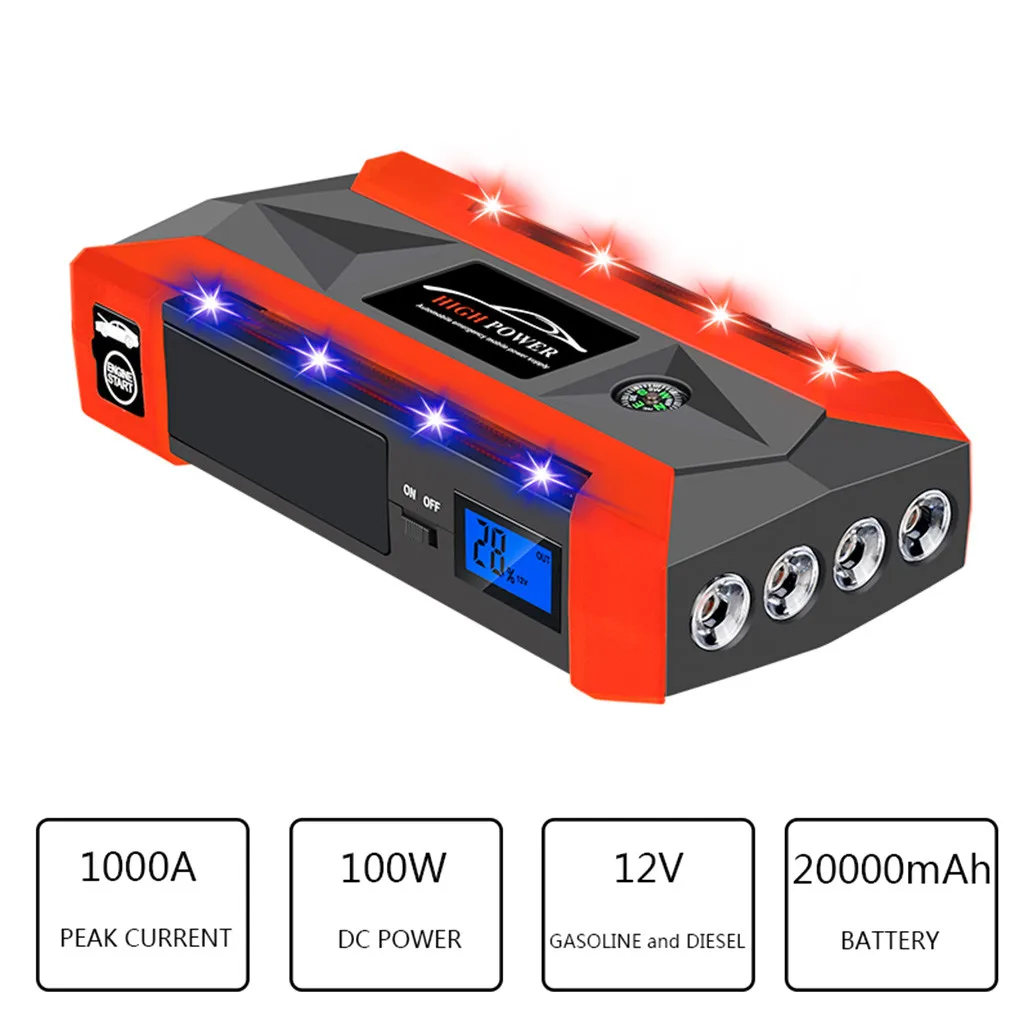 20000 мА/ч, 12V LCD4 USB Мощность банк стартер скачка автомобиля Зарядное устройство для автомобиля Батарея пусковое устройство мотор с автоматическим запуском аварийного пускового устройства