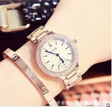 Luxurious Model Vogue Blue Dial Clock Rose gold Metal Band Feminine Diamond quartz Costume watch waterproof Reward Luxurious Wristwatches