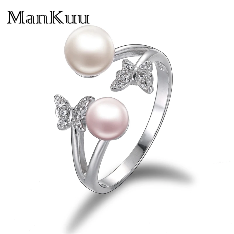 ManKuu Trendy Fashion Pearl Ring Natural 5-7mm Round 925 Sterling Silver Butterfly For Women Wedding Anniversary | Украшения и