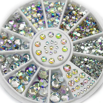 

Crystal AB Glitter 3D Nail Rhinestone Flat-back mixed sizes Glass Stone DIY Manicure Nail Art Decorations In Wheel Accessories