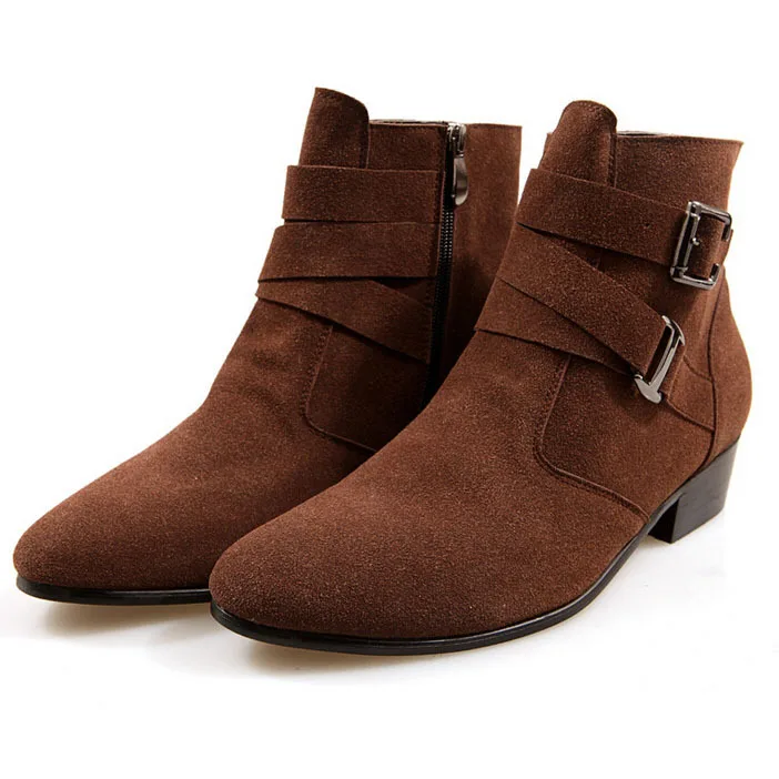 Suede Brown Повседневные мужские модные осенние ботильоны в британском стиле; мужские кожаные ботинки на каблуке с острым носком; полуботинки; модная мужская обувь - Цвет: Suede Brown