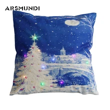 Simple LED Christmas Cushion Cover Santa Claus & Reindeer Printed Linen Style Pattern Decorative Cushion Covers for Home 45x45cm santa claus reindeer printed christmas tapestry