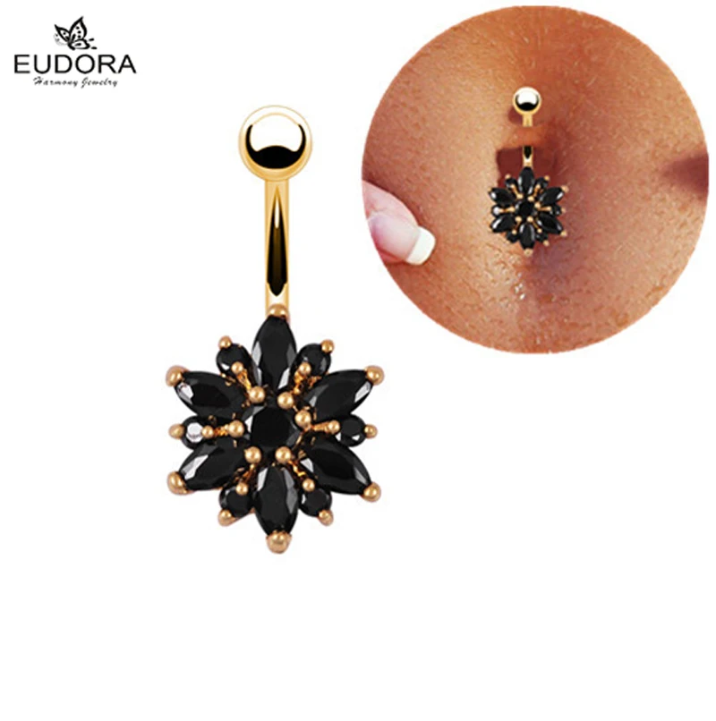 2018 High Quality Black Piercing Navel AAA Ziron Belly Button Ring