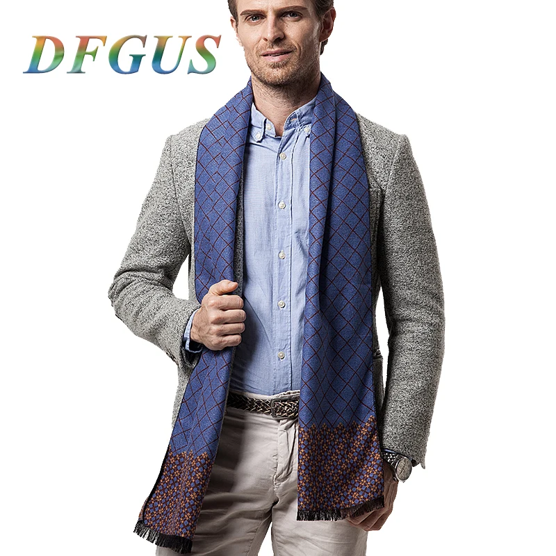 DFGUS Men's Winter Scarf Luxury Brand Cashmere Scarf Soft Warm Plaid