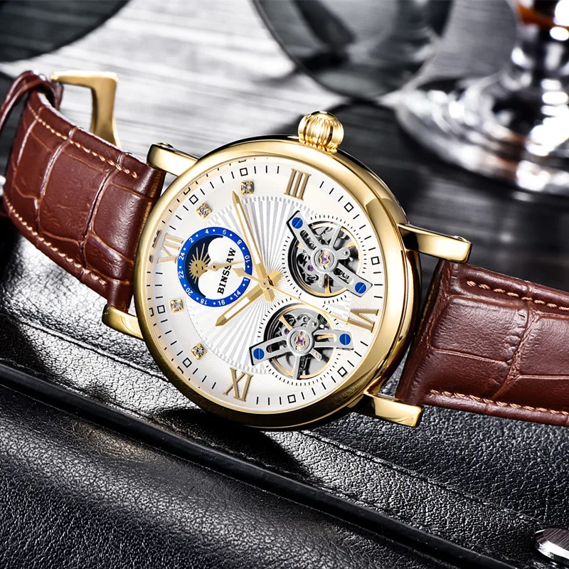 الرجال التلقائي الميكانيكية ووتش الأزياء الذهب العلامة التجارية الرياضة مزدوجة توربيون الأزياء عارضة جلد جديد الساعات Relogio Masculino الرجال التلقائي الميكانيكية ووتش الأزياء الذهب العلامة التجارية الرياضة مزدوجة توربيون الأزياء عارضة جلد جديد الساعات Relogio Masculino