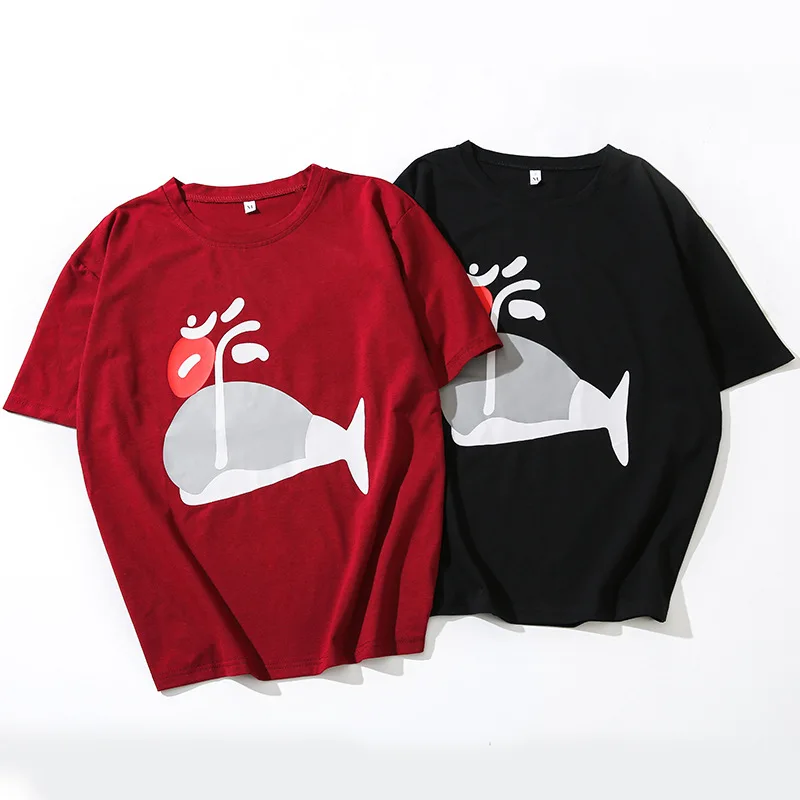

Woemn Cotton Short Sleeve T-shirt Women New 2019 Cute Cartoon Whale Print Fashion Loose Half Sleeves Tumblr Top Korean Clothes