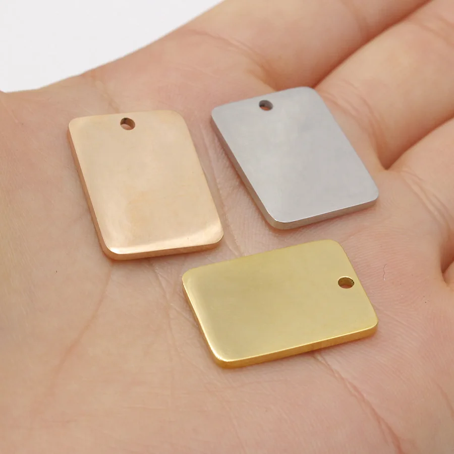 Пустая прямоугольная Подвеска из нержавеющей стали для гравировки серебристая