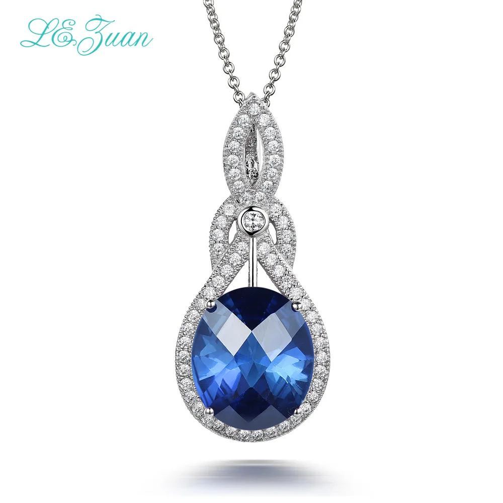L& zuan 7.89ct подвеска с синим камнем Настоящее серебро 925 проба ожерелье для женщин Checkerboard Cut драгоценные камни сапфир Роскошные подвески - Цвет камня: Sapphire