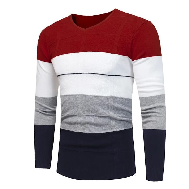 

2018 New autumn and winter hot fashion warm sweater men's brand V-neck sweater fight color casual Slim pullover sweater 3 Colors