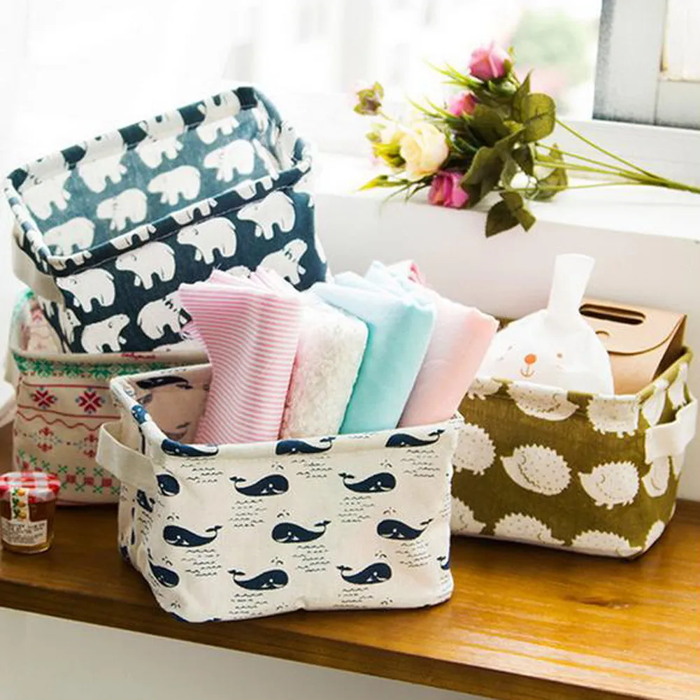 

Pastoral Linen Desk Storage Box Holder Jewelry Cosmetic Stationery Organizer Case Foldable Houseold Storage Basket E5M1