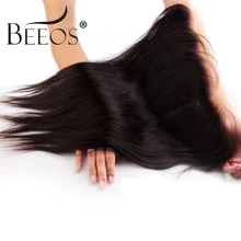 Предварительно выщипанные 13*4 уха до уха Кружева Фронтальные отбеленные узлы бразильские Remy прямые волосы человеческие волосы натуральный цвет Beeos