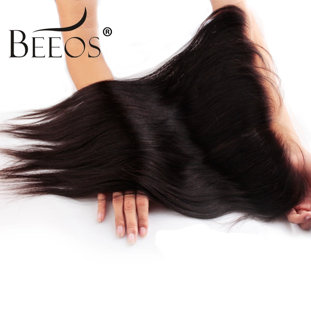 Koop PrePlucked 13*4 Oor tot Oor kant frontale Gebleekte Knopen Braziliaanse Remy Steil Haar 100% Menselijk Haar Natuurlijke Kleur beeos