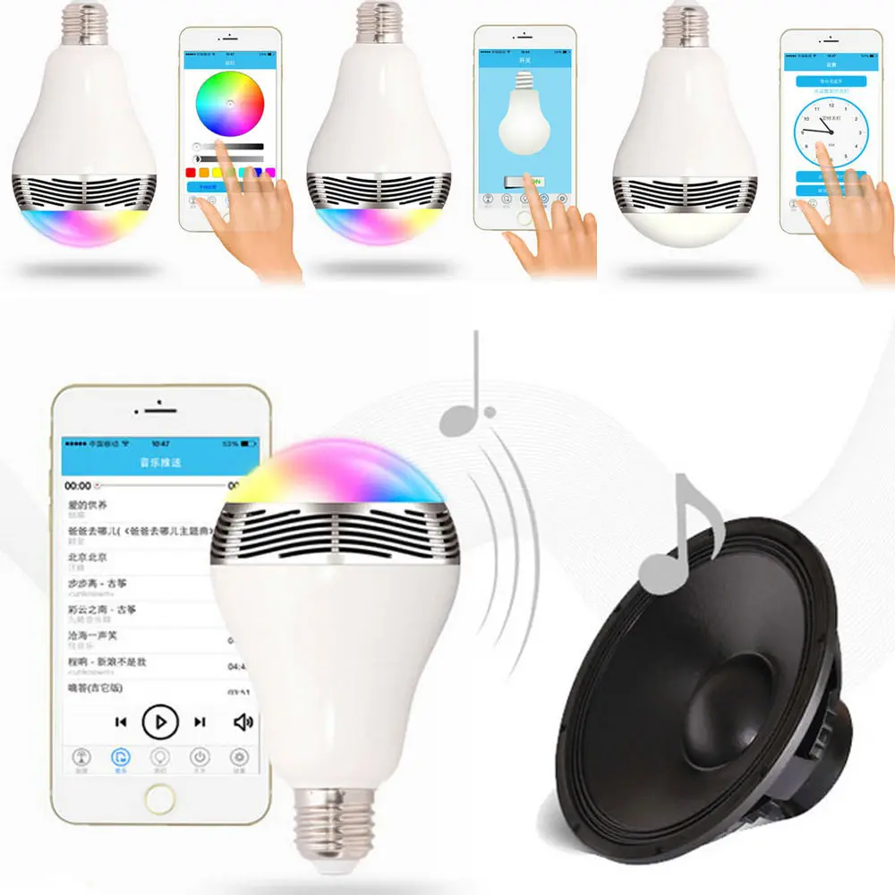 

New Arrival E27 6W RGB LED Bluetooth Control Smart Music Audio Speaker LED RGB Color Bulb Light Lamps