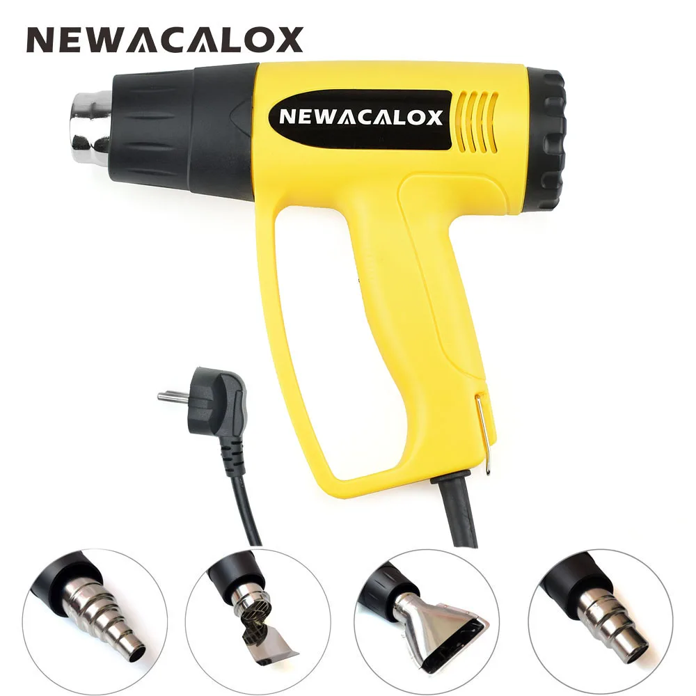 Тепловая пушка NEWACALOX, 2000 Вт, ЕС, 220 В, промышленная электрическая фена, терморегулятор, термоусадочная упаковка, тепловая с 4 насадками-нагревателями - Цвет: Yellow Heat Gun