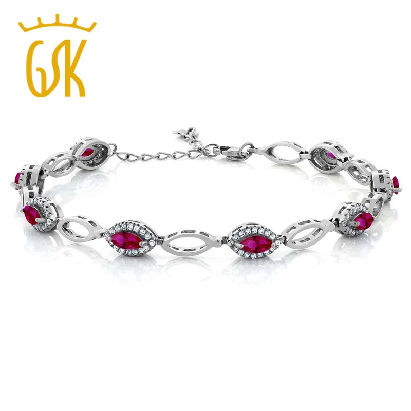 GemStoneKing 925 Sterling Silver Marquise Cut Red Created Ruby Women's