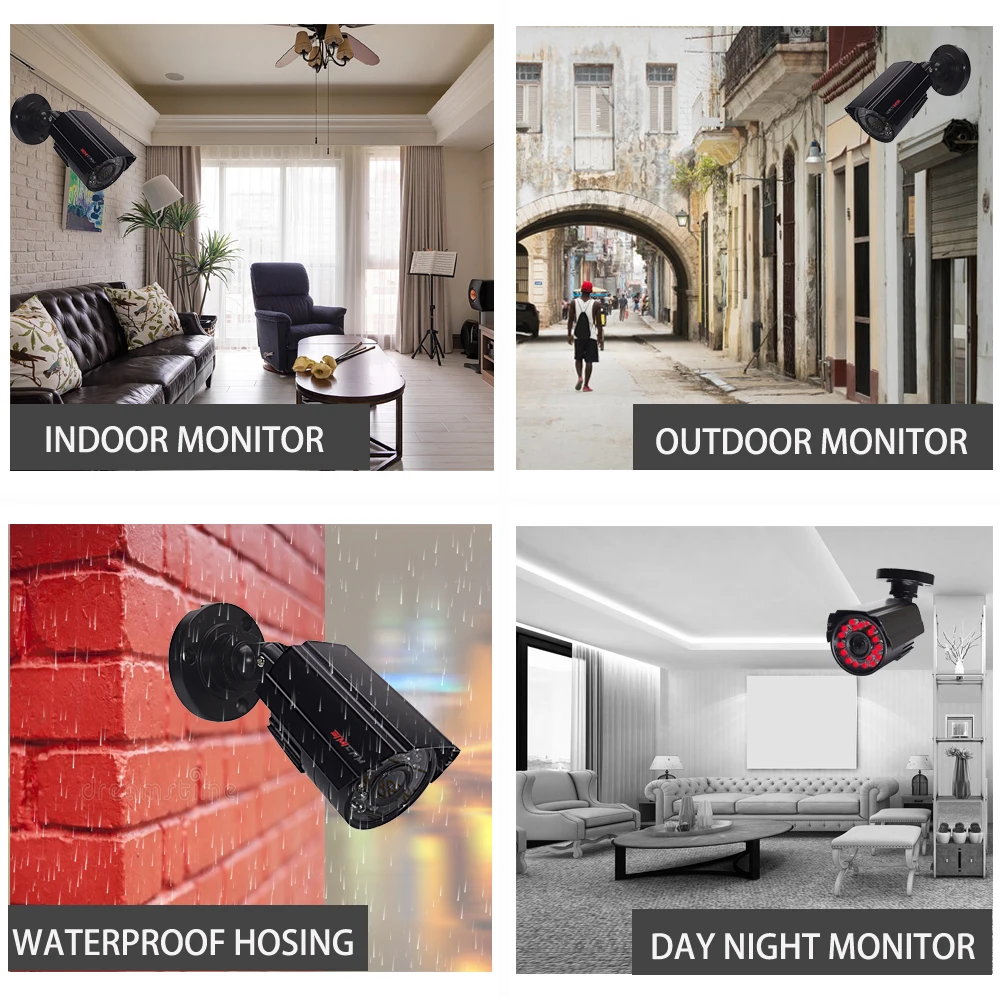 Камера Безопасности cctv, комплект системы безопасности, видеонаблюдение, 2 камеры HD 720 P/1080 P 4ch dvr, камера наблюдения, водонепроницаемая, ночное видение