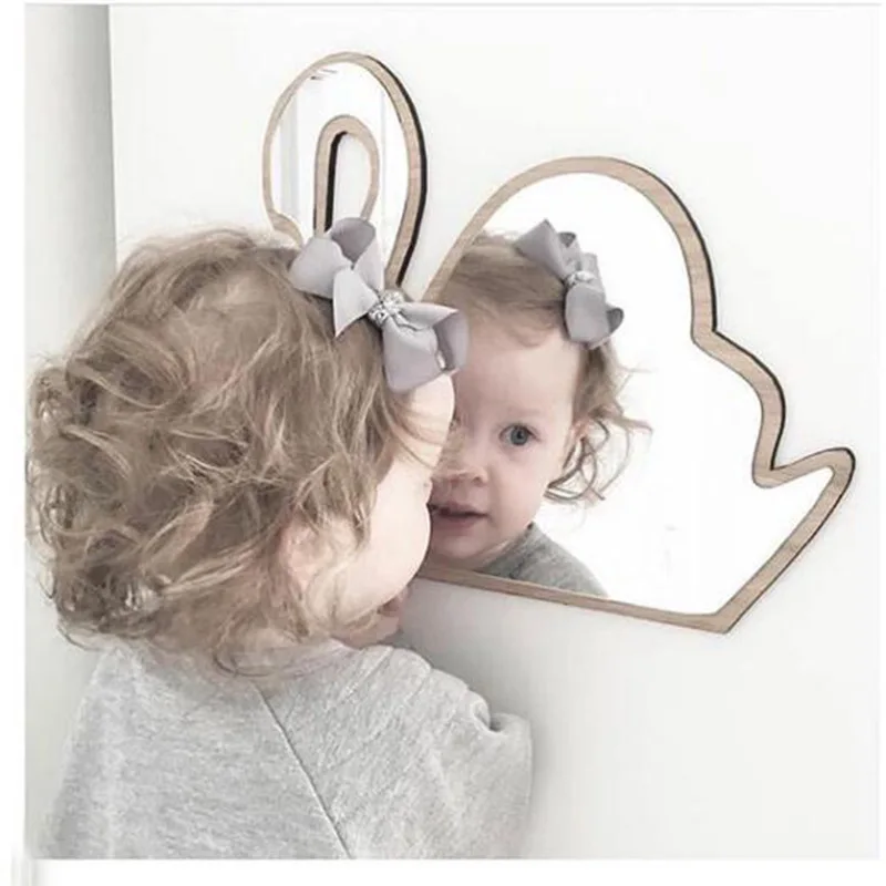 Украшение для детской спальни, безосколочный акриловый зеркальный настенное зеркало с изображением кролика, короны, сердца, бабочек, облаков, сада, настенное зеркало, художественный Декор